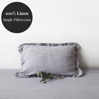 Light Grey Linen Pillowcase with Frills 