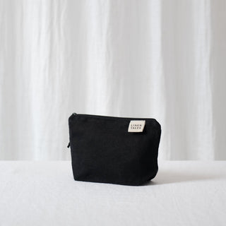 LIMITED EDITION Black Twill Linen Makeup Pouch - Linen Tales USA 1