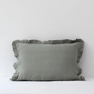 LIMITED EDITION Khaki Linen Pillowcase with Frills - Linen Tales USA 