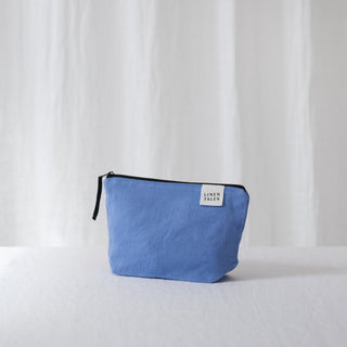LIMITED EDITION Persian Blue Twill Linen Makeup Pouch - Linen Tales USA 1