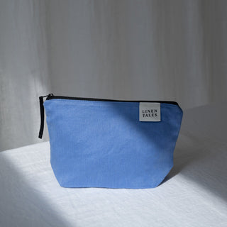 LIMITED EDITION Persian Blue Twill Linen Makeup Pouch - Linen Tales USA 2