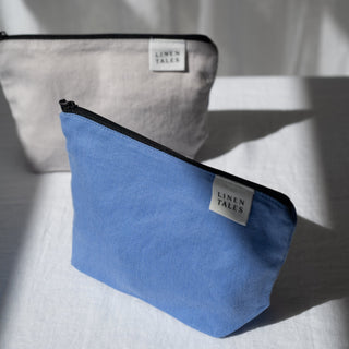 LIMITED EDITION Persian Blue Twill Linen Makeup Pouch - Linen Tales USA 4