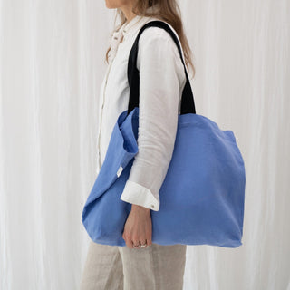 LIMITED EDITION Persian Blue Twill Linen Shoulder Bag - Linen Tales USA 