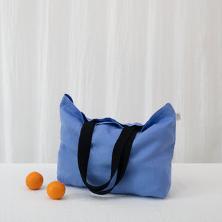 LIMITED EDITION Persian Blue Twill Linen Shoulder Bag - Linen Tales USA 