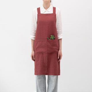 Marsala Linen Crossback Apron - Linen Tales USA 