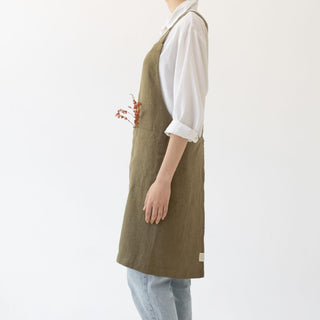 Martini Olive Linen Crossback Apron - Linen Tales USA 2