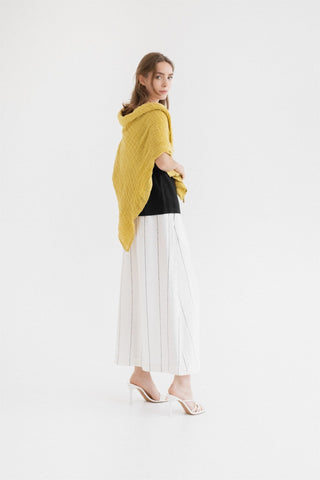 Milk White with Grey Stripe Linen Jasmine Skirt - Linen Tales 3