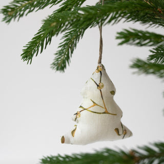 Mistletoe Linen Christmas Tree Decorations Set of 4 - Linen Tales USA 2