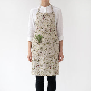 Mistletoe on Light Natural Linen Daily Apron - Linen Tales USA 
