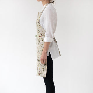 Mistletoe on Light Natural Linen Daily Apron - Linen Tales USA 