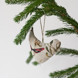 Mistletoe on Natural Linen Christmas Tree Decorations Set of 4 - Linen Tales USA 2