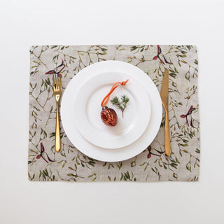 Mistletoe on Natural Linen Placemat - Linen Tales USA 1