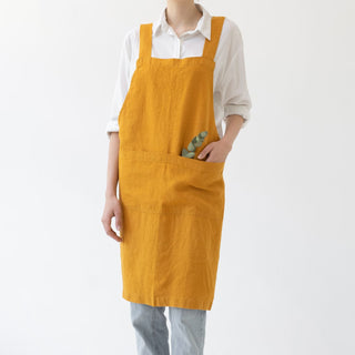 Mustard Linen Crossback Apron - Linen Tales 2