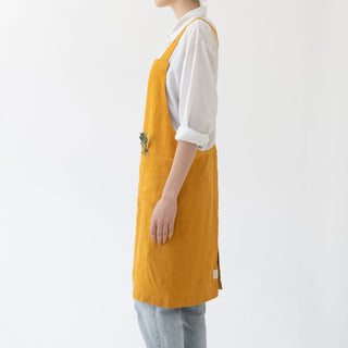 Mustard Linen Crossback Apron - Linen Tales 3