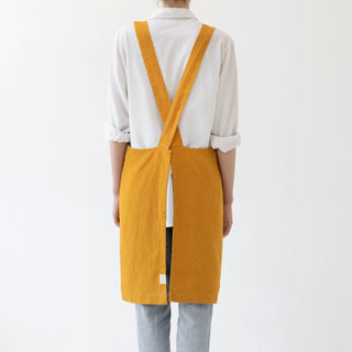Mustard Linen Crossback Apron - Linen Tales 4