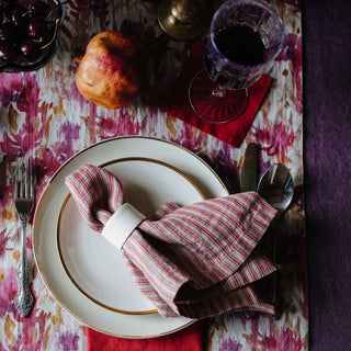 Red Natural Stripes Linen Napkins Set of 2 3