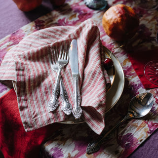 Red Natural Stripes Linen Napkins Set of 2 4