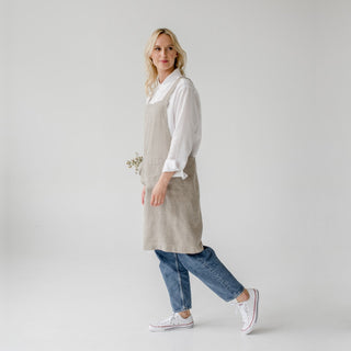 Natural Linen Crossback Apron - Linen Tales 
