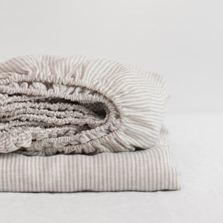 Natural Stripes Linen Fitted Sheet - Linen Tales 