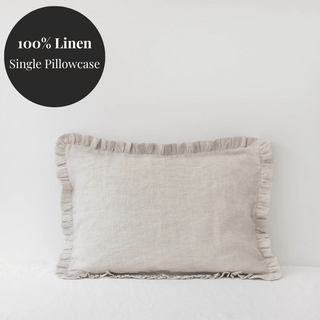 Natural Stripes Linen Pillowcase with Frills - Linen Tales USA 