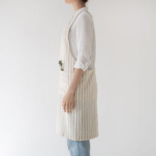 Natural White Stripes Linen Crossback Apron - Linen Tales 2