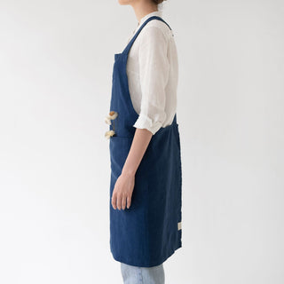 Navy Linen Crossback Apron - Linen Tales 2