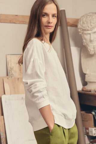 Optical White Linen Dahlia Jumper - Linen Tales 