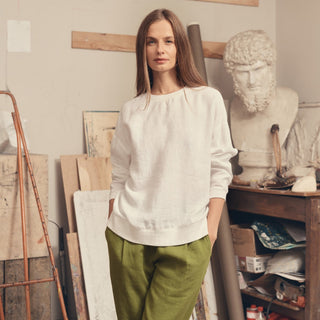 Optical White Linen Dahlia Jumper - Linen Tales 