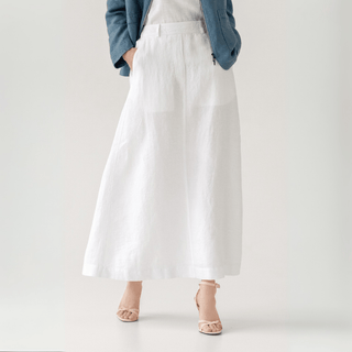 Optical White Linen Gardenia Skirt - Linen Tales USA 