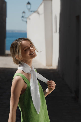 Optical White Linen Mallow Scarf - Linen Tales 4