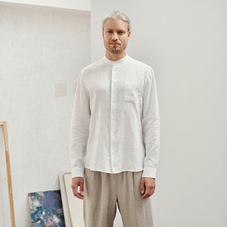 Optical White Linen Snapdragon Shirt - Linen Tales 