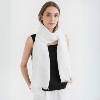 Optical White Linen Woodbine Scarf - Linen Tales 