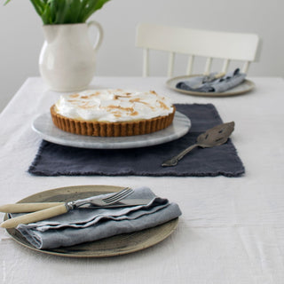 Dark Grey Linen Placemat with Fringes 3