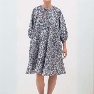 Porcelain Flowers Linen Mahina Dress - Linen Tales USA 