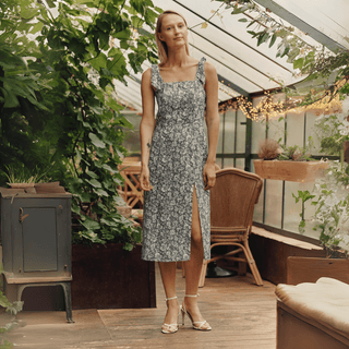 Porcelain Flowers Linen Rumba Dress - Linen Tales USA 