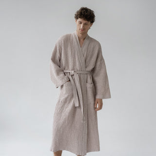 Powder Linen & Cotton Honeycomb Waffle Bathrobe - Linen Tales 