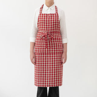 Red Gingham Linen Chef Apron - Linen Tales 