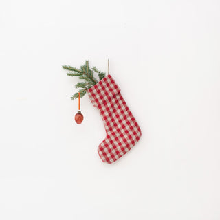 Red Gingham Linen Christmas Stocking - Linen Tales USA 