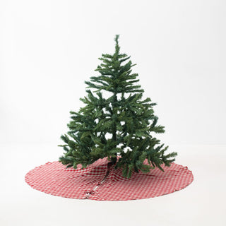 Red Gingham Linen Christmas Tree Skirt - Linen Tales USA 