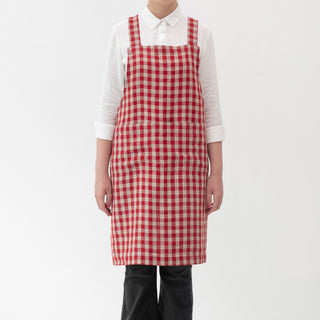 Red Gingham Linen Crossback Apron - Linen Tales 1