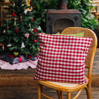 Red Gingham Linen Cushion Cover - Linen Tales 2