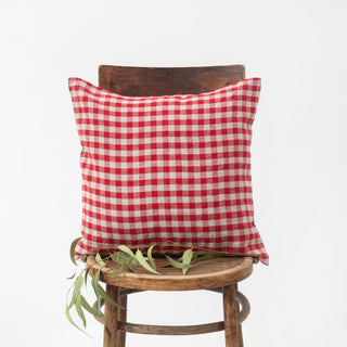 Red Gingham Linen Cushion Cover - Linen Tales 1