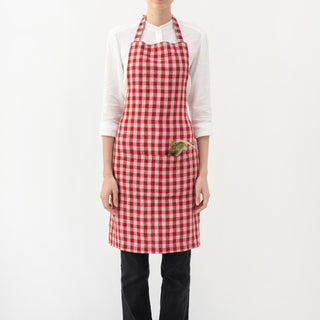 Red Gingham Linen Daily Apron - Linen Tales 1