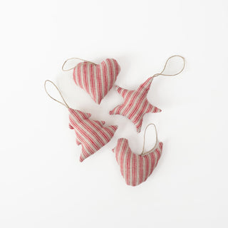 Red Natural Stripes Linen Christmas Tree Decorations Set of 4 - Linen Tales USA 1