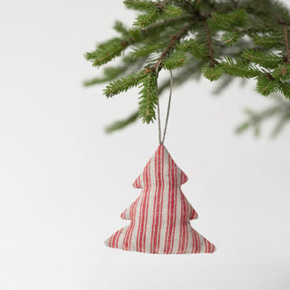 Red Natural Stripes Linen Christmas Tree Decorations Set of 4 - Linen Tales USA 2