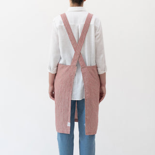 Red Natural Stripes Linen Crossback Apron - Linen Tales 3