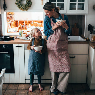 Red Natural Stripes Linen Crossback Apron - Linen Tales 5