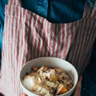 Red Natural Stripes Linen Crossback Apron - Linen Tales 4