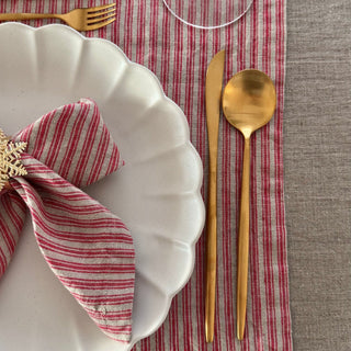 Red Natural Stripes Linen Table Runner - Linen Tales 3
