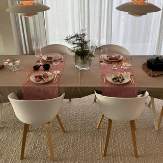 Red Natural Stripes Linen Table Runner - Linen Tales 4